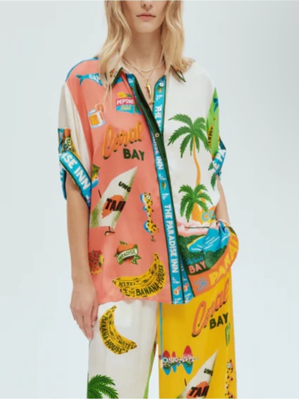 ALEMAIS HOTEL PARADISO OVERSIZED SILK SHIRT size 4